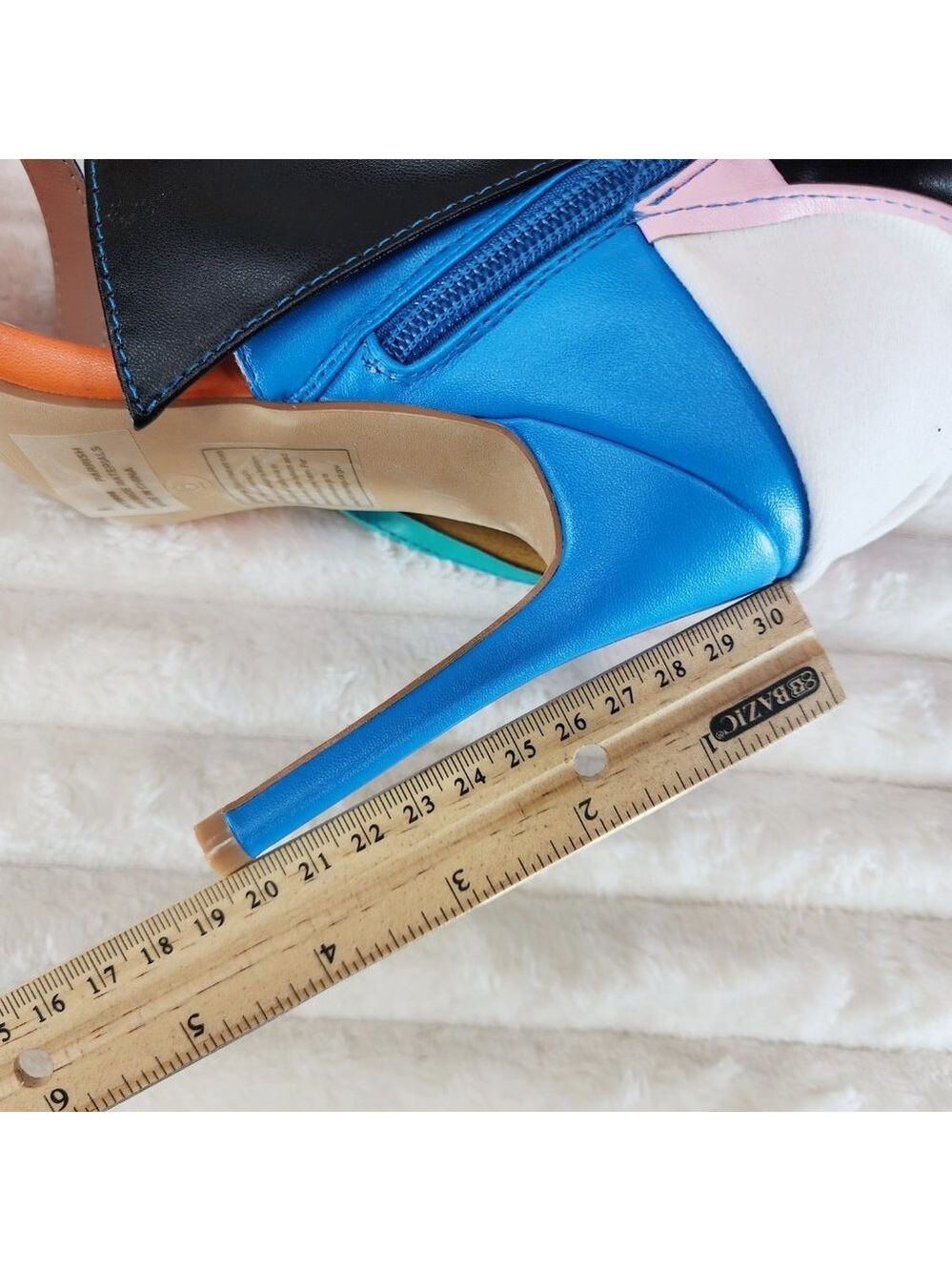 Paris Color Block Stiletto Fold Over Skirted Shootie Boot Sandals - Picture 14 of 15